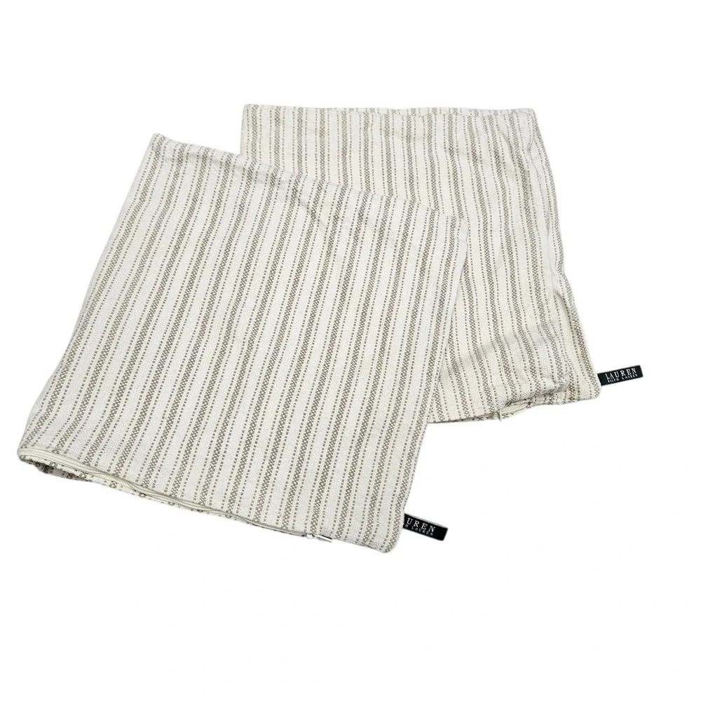 Lauren Ralph Lauren Pillowcases Set of 2 Beige Tan Stripe Zipper Closure 11